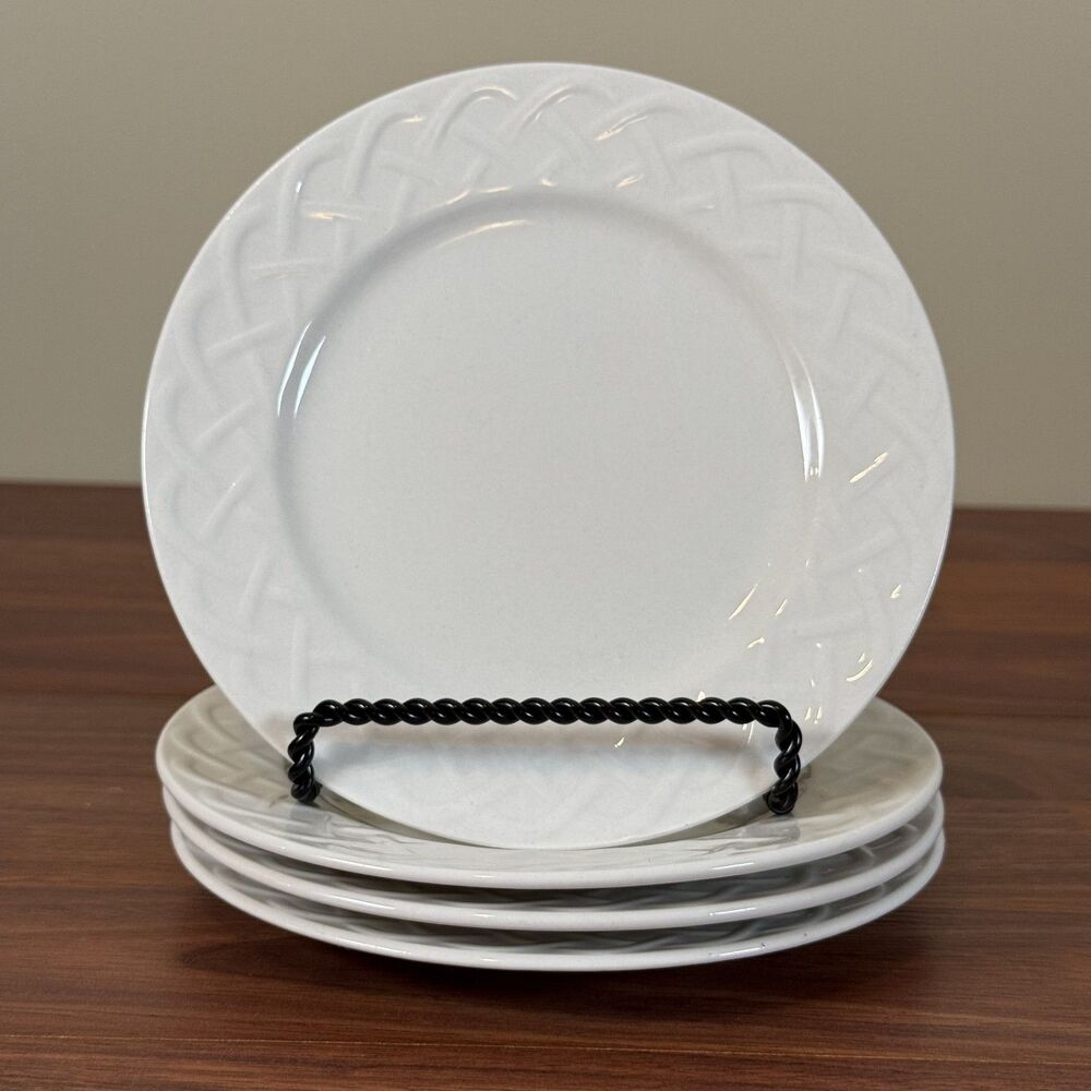Set of 4 Oneida Picnic Basket Weave 6" Bread Plate Stoneware Embossed